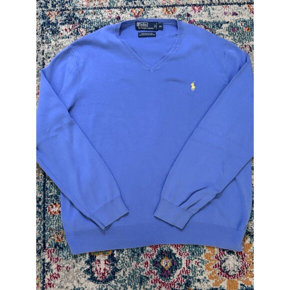 POLO Ralph Lauren Men's Blue 100% Pima Cotton V-Neck Sweater Size XL - Picture 6 of 9